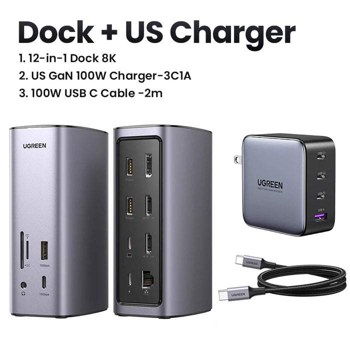 UGREEN Docking Station 12-IN-1 USB C to 8K HDMI DisplayPort "ABCD" Triple Display RJ45 PD100W Dock for Mac OS M1 10G USB 3.1 HUB