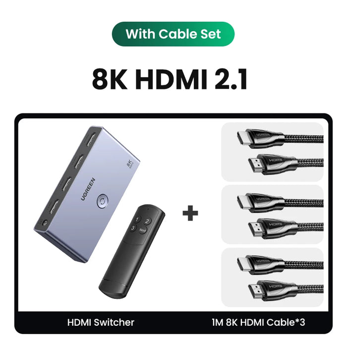 UGREEN HDMI 2.1 Splitter Switch 8K 60Hz 4K120Hz 2 in 1 out សម្រាប់ទូរទស្សន៍ Xiaomi Xbox Series X PS5 HDMI-compatible Monitor HDMI Switcher