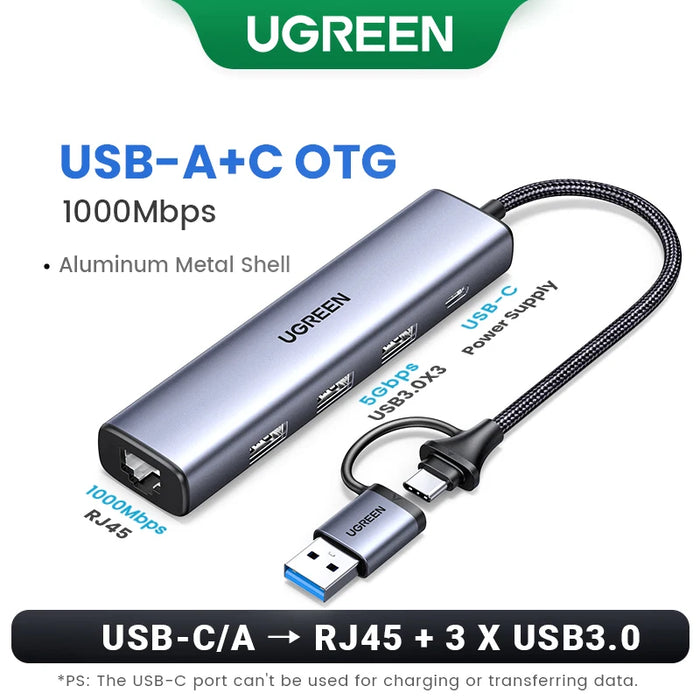 UGREEN USB3.0 Ethernet Adapter 1000Mbps USB RJ45 USB HUB For Laptop Xiaomi Mi Box S/3 Windows Ethernet HUB USB Lan Network Card