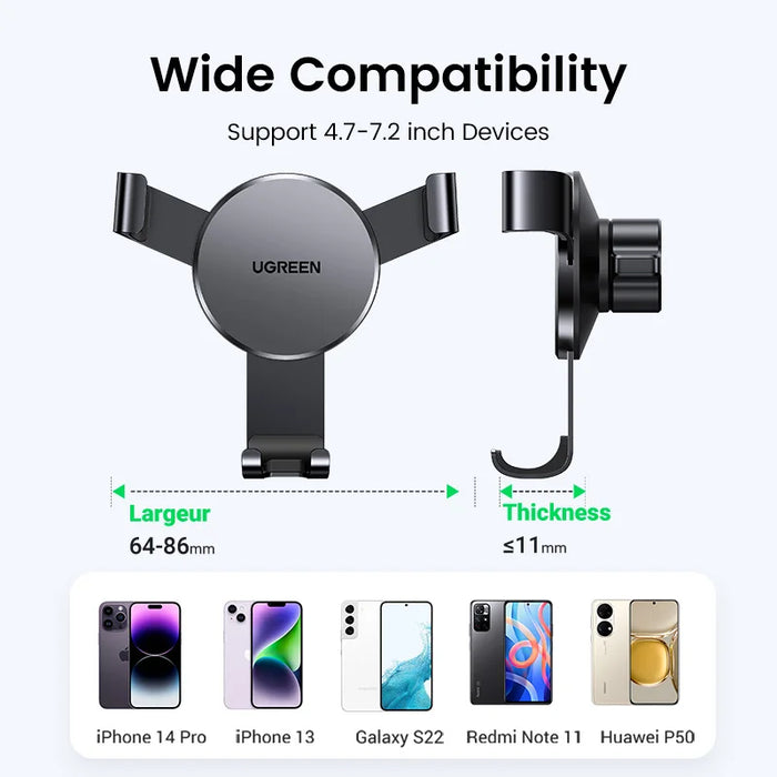 【លក់ថ្មី】 UGREEN Car Phone Holder Gravity Phone Stand for Xiaomi Samsung iPhone 16 15 14 Pro Max Air Vent Car Holder Stand