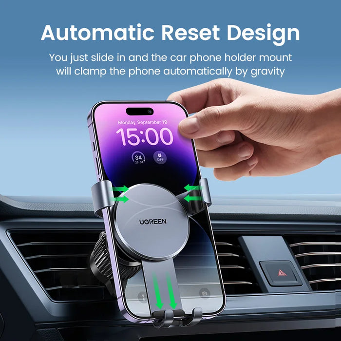 【លក់ថ្មី】 UGREEN Car Phone Holder Gravity Phone Stand for Xiaomi Samsung iPhone 16 15 14 Pro Max Air Vent Car Holder Stand