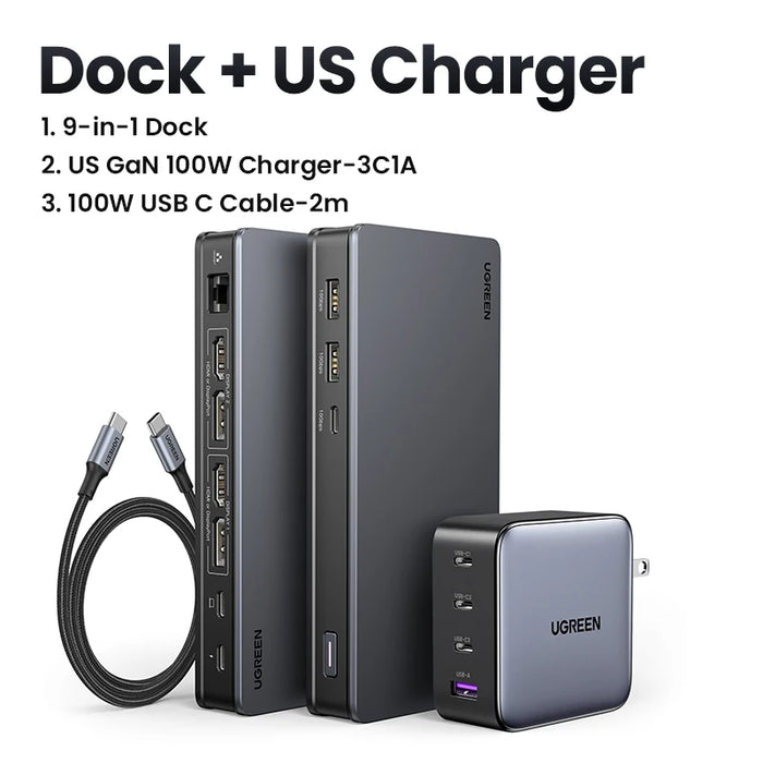 UGREEN Docking Station 9-IN-1 HUB USB C to 4K60Hz HDMI DisplayPort Triple Display RJ45 PD100W Dock for Mac OS 10Gbps USB 3.1 HUB