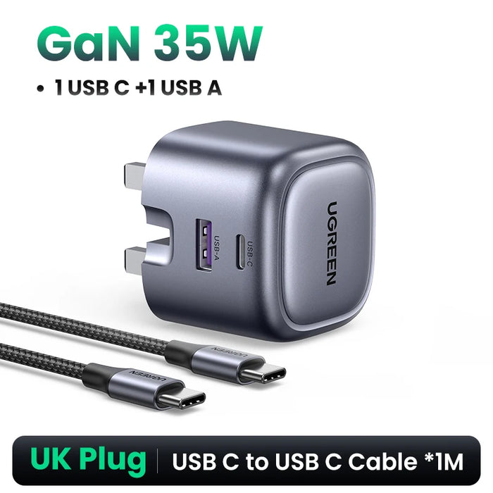 UGREEN GaN 35W Charger USB Charger PD3.0 QC3.0 Quick Charger For iPhone 15 14 13 Pro Samsung Xiaomi iPad Pro USB C Fast Charger UK Add PD60W Cable CHINA