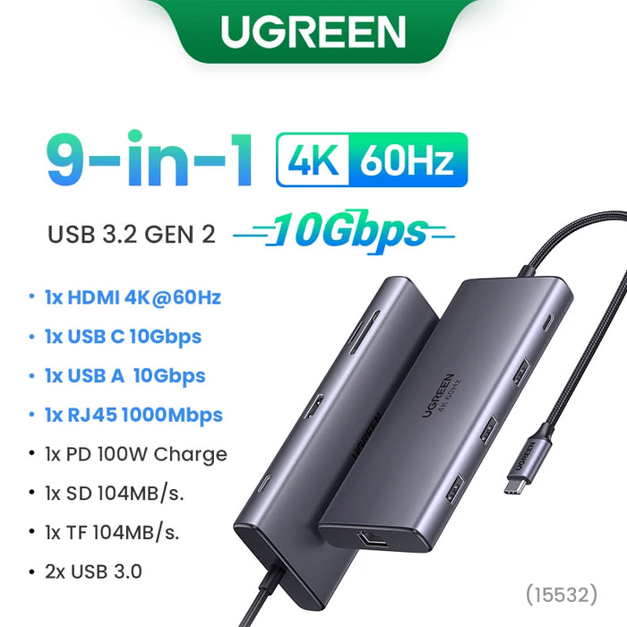 UGREEN Dual HDMI USB HUB 8K HDMI Adapter 10 in 1 Splitter with RJ45 USB 3.0 PD 100W Dock for MacBook Pro Air M2 M1 USB C HUB