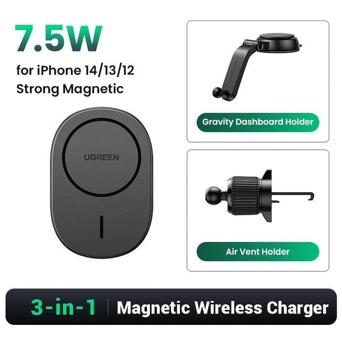 UGREEN Magnetic Wireless Car Charger Adsorbable For iPhone 15 14 13 12 Pro Max Phone Holder Mount Wireless Charging Car Charger