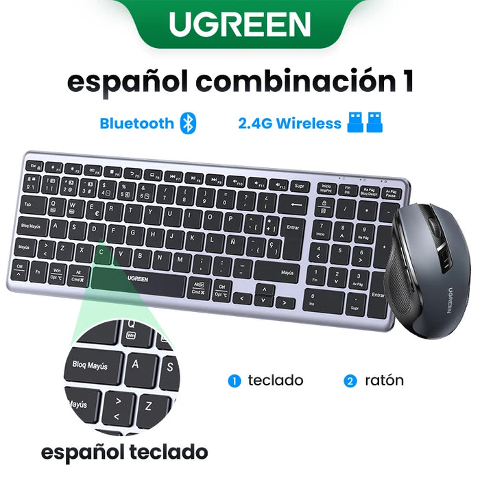 UGREEN Keyboard Wireless Bluetooth 5.0 2.4G Russian/Korean/EN 99 Keycaps For MacBook iPad PC Tablet USB C Rechargeable Keyboard