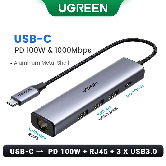 UGREEN USB3.0 Ethernet Adapter 1000Mbps USB RJ45 USB HUB For Laptop Xiaomi Mi Box S/3 Windows Ethernet HUB USB Lan Network Card