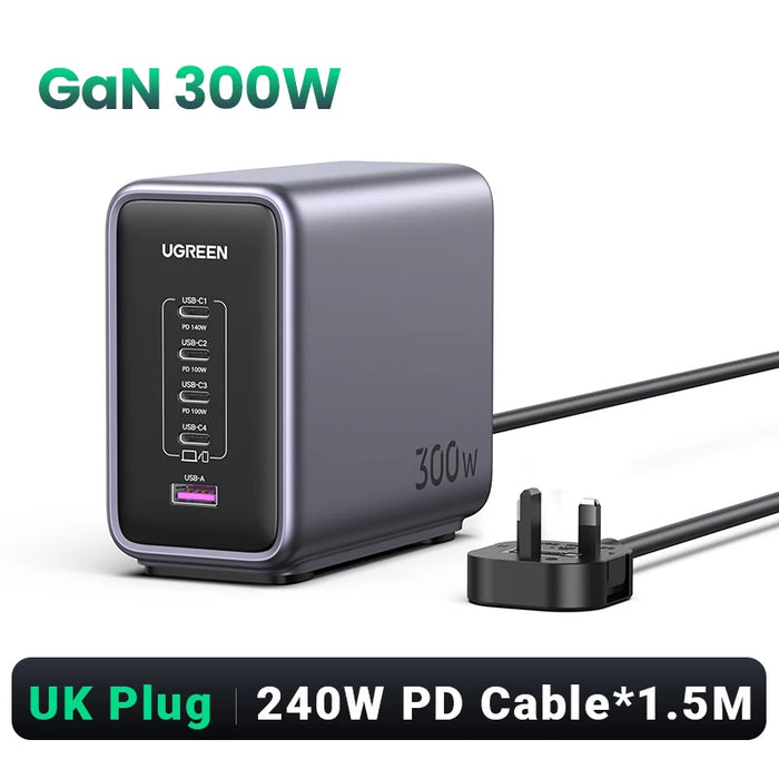 UGREEN 300W GaN Charger Desktop Charging Station USB Charger 140W Max Single Port PD3.1 Fast Charger for MacBook Pro iPad iPhone