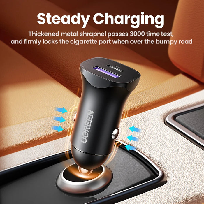 RU លក់ពិសេស UGREEN PD 30W Car Charger Fast Charger for iPhone Huawei Samung