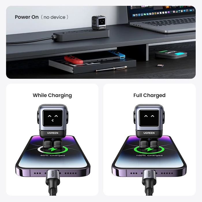 【US Plug】 UGREEN 65W 30W GaN Charger Robot Design PD3.0 Fast Charger QC4.0 3.0 PPS សម្រាប់ iPhone 16 15 14 Pro ថេប្លេតកុំព្យូទ័រ Macbook