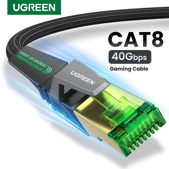 UGREEN CAT8 Ethernet Game Cable 40Gbps 2000MHz CAT 8 Networking Cotton Braided Internet Lan Cord for PC Laptops PS 4 Router RJ45