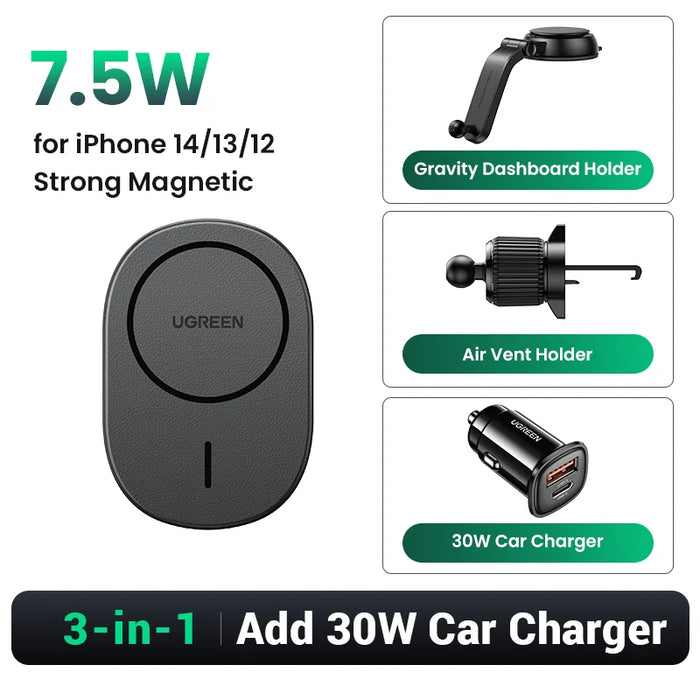 UGREEN Magnetic Wireless Car Charger Adsorbable For iPhone 15 14 13 12 Pro Max Phone Holder Mount Wireless Charging Car Charger