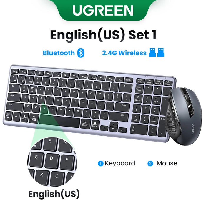 UGREEN Keyboard Wireless Bluetooth 5.0 2.4G Russian/Korean/EN 99 Keycaps For MacBook iPad PC Tablet USB C Rechargeable Keyboard