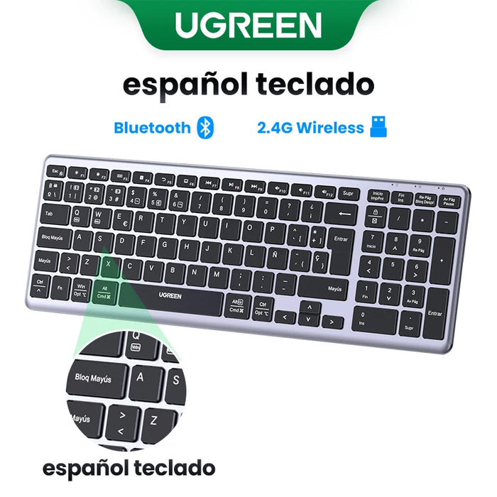 UGREEN Keyboard Wireless Bluetooth 5.0 2.4G Russian/Korean/EN 99 Keycaps For MacBook iPad PC Tablet USB C Rechargeable Keyboard