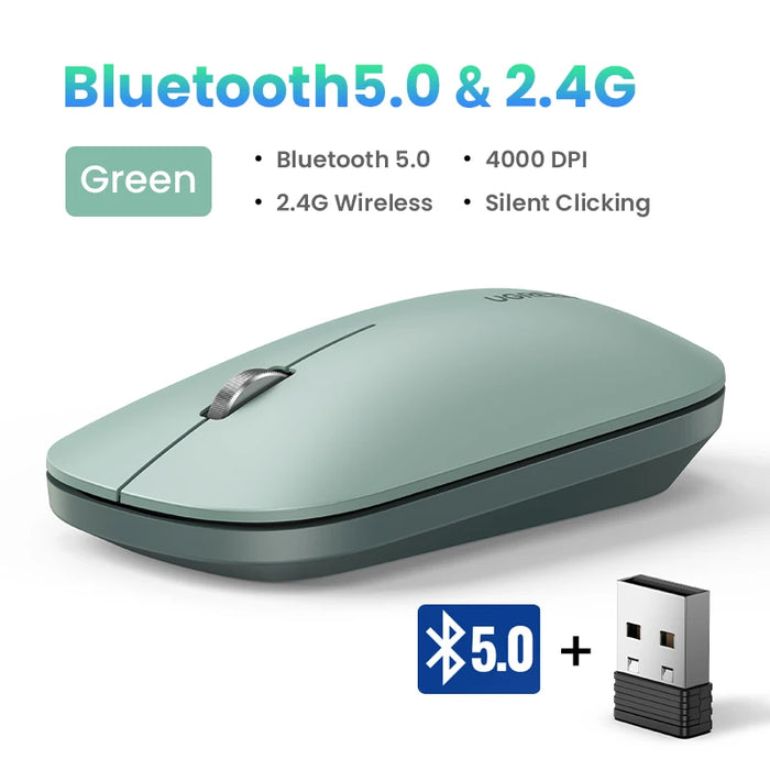 UGREEN Mouse Wireless Bluetooth Silent Mouse 4000 DPI For MacBook Tablet Computer Laptop PC Mice Slim Quiet 2.4G Wireless Mouse BT5.0 - 2.4G Green CN