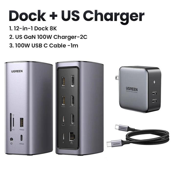 UGREEN Docking Station 12-IN-1 USB C to 8K HDMI DisplayPort "ABCD" Triple Display RJ45 PD100W Dock for Mac OS M1 10G USB 3.1 HUB