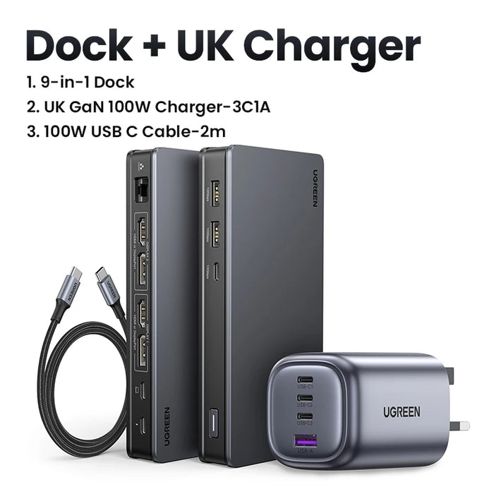 UGREEN Docking Station 9-IN-1 HUB USB C to 4K60Hz HDMI DisplayPort Triple Display RJ45 PD100W Dock for Mac OS 10Gbps USB 3.1 HUB