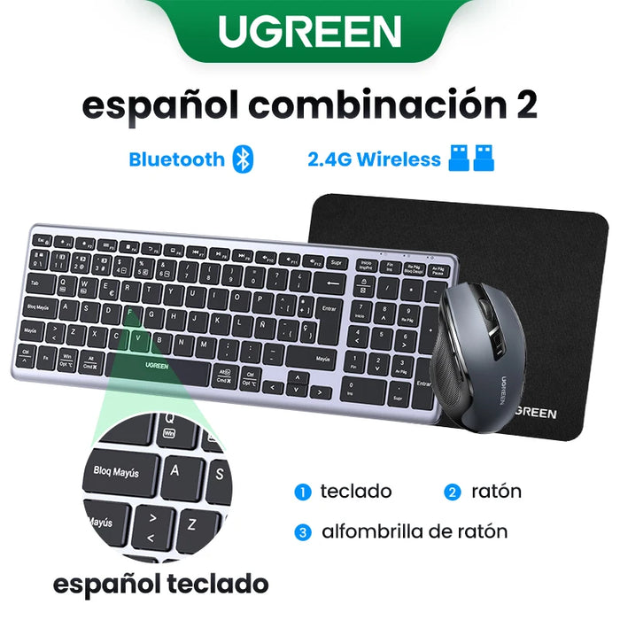 UGREEN Keyboard Wireless Bluetooth 5.0 2.4G Russian/Korean/EN 99 Keycaps For MacBook iPad PC Tablet USB C Rechargeable Keyboard