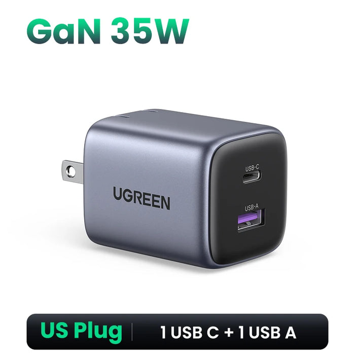 【US Plug】UGREEN GaN 35W Charger USB C Fast Charger PD3.0 QC3.0 Quick Charger For iPhone 15 14 13 Pro Samsung Xiaomi iPad Pro Air