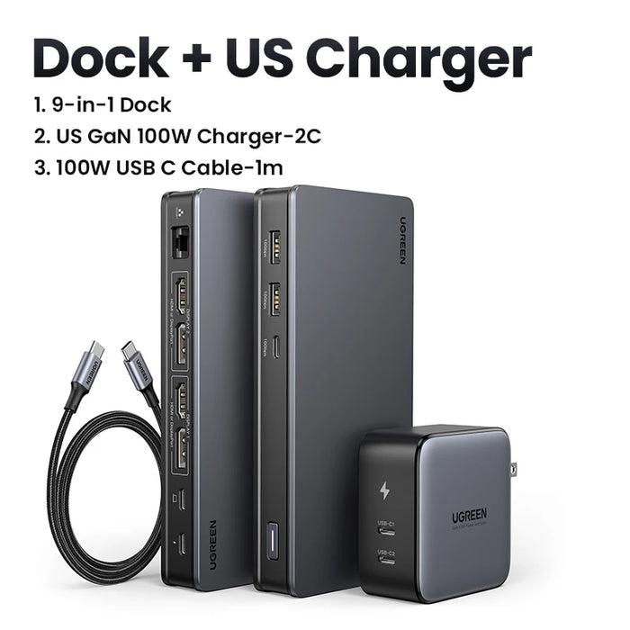 UGREEN Docking Station 9-IN-1 HUB USB C to 4K60Hz HDMI DisplayPort Triple Display RJ45 PD100W Dock for Mac OS 10Gbps USB 3.1 HUB