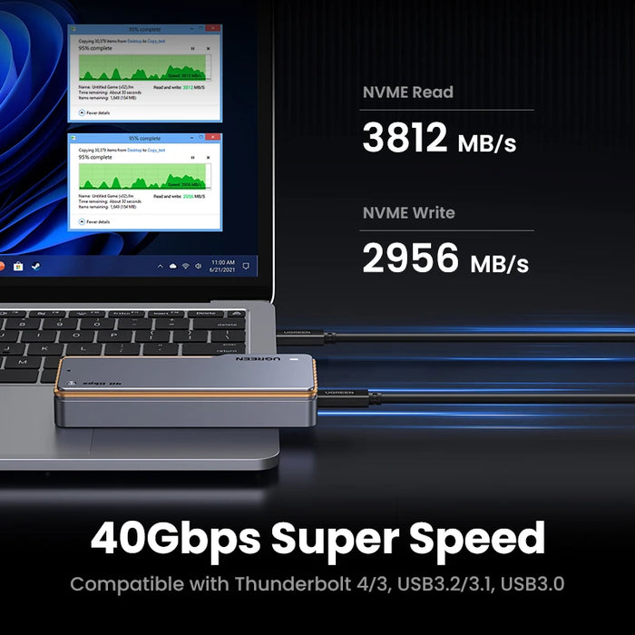 UGREEN 40Gbps NVMe SSD Case SSD Enclosure M.2 ទៅ USB4.0 អាដាប់ធ័រសម្រាប់ M.2 NVME PCIE ភ្ជាប់មកជាមួយប្រអប់អាលុយមីញ៉ូម Cooling Vest