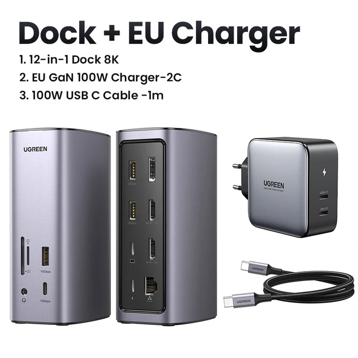 UGREEN Docking Station 12-IN-1 USB C to 8K HDMI DisplayPort "ABCD" Triple Display RJ45 PD100W Dock for Mac OS M1 10G USB 3.1 HUB