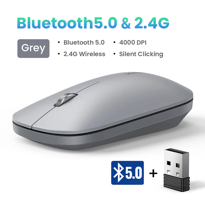 UGREEN Mouse Wireless Bluetooth Silent Mouse 4000 DPI For MacBook Tablet Computer Laptop PC Mice Slim Quiet 2.4G Wireless Mouse BT5.0 - 2.4G Grey CN