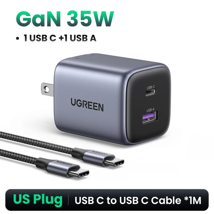 UGREEN GaN 35W Charger USB Charger PD3.0 QC3.0 Quick Charger For iPhone 15 14 13 Pro Samsung Xiaomi iPad Pro USB C Fast Charger US Add PD60W Cable CHINA