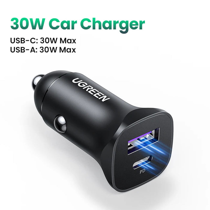 RU លក់ពិសេស UGREEN PD 30W Car Charger Fast Charger for iPhone Huawei Samung