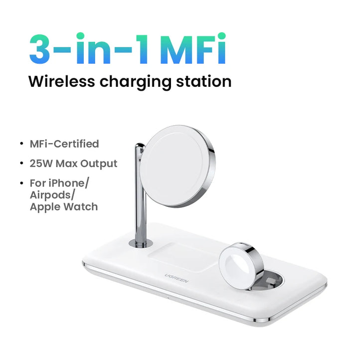 UGREEN MFi for Magsafe 25W Wireless Charger Stand 15W 3-in-1 Charging Station For iPhone 15 16 Pro Max For Apple Watch AirPods