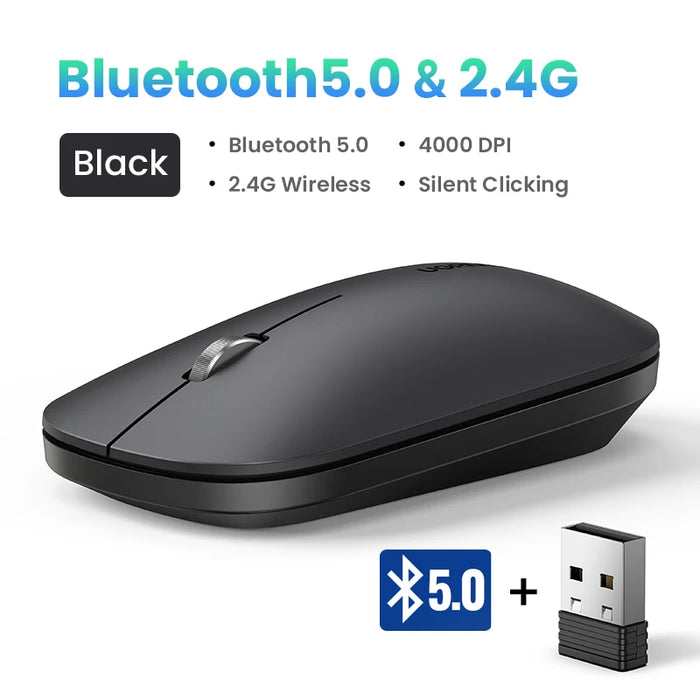 UGREEN Mouse Wireless Bluetooth Silent Mouse 4000 DPI For MacBook Tablet Computer Laptop PC Mice Slim Quiet 2.4G Wireless Mouse BT5.0 - 2.4G Black CN