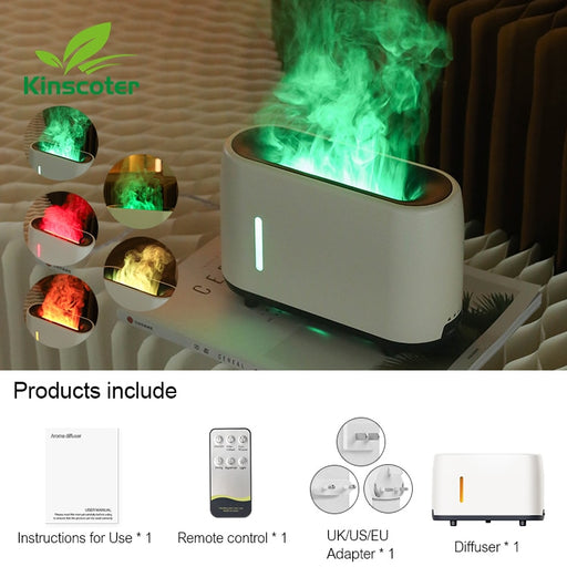 Kinscoter 240ml Flame Air Humidifier Electric Colorful Fire Essential Oil Aroma Diffuser Cool Gift With Remote Control White