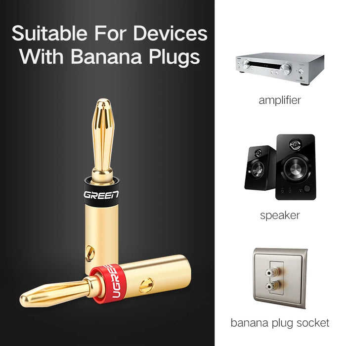 Ugreen 4pcs Speaker Cable Banana Connector Screw Jack Plug Adapter for Speaker Wire Amplifier Audio Video Cable Banana Plug