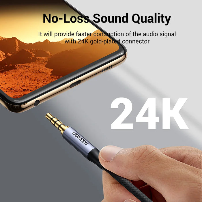 UGREEN 3.5mm Aux Cable 4 Pole TRRS 4-Conductor Auxiliary Male to Male Stereo Jack HiFi Support Microphone Function Audio Cable