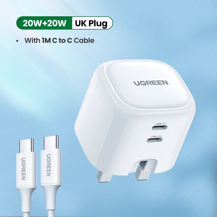 UGREEN Dual 20W PD USB C Charger for iPhone 16 15 14 Fast Charger Quick Charge 4.0 3.0 Charging for Samsung Mobile Phone Charger