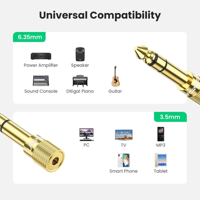 Ugreen Jack 3.5 Speaker Connector 6.35mm Male to 3.5mm Female Audio Connector 3.5 Jack Aux Cable for Speaker Guitar Jack 2 pack