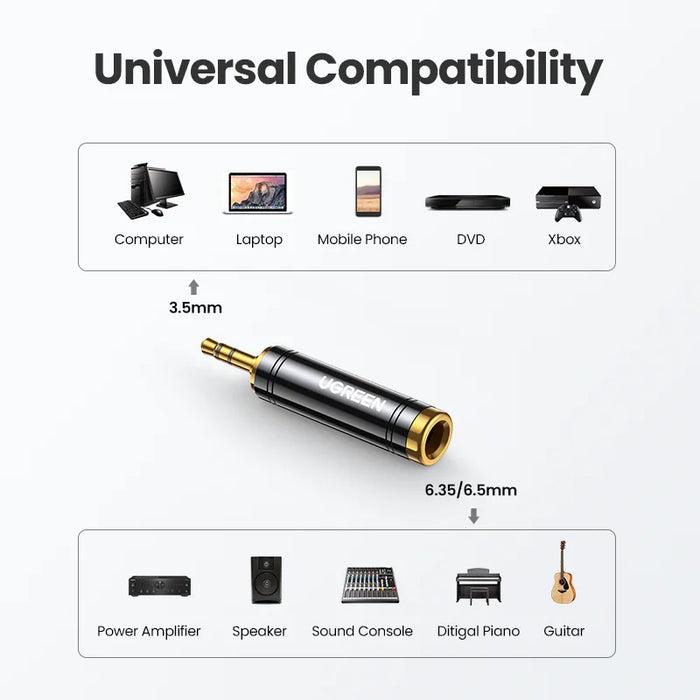 UGREEN 3.5mm to 6.5mm 6.35mm 1/4 Adapter Gold Plated Pure Copper 6.5mm Male to AUX Female to Jack Mono Adapter Audio Connector