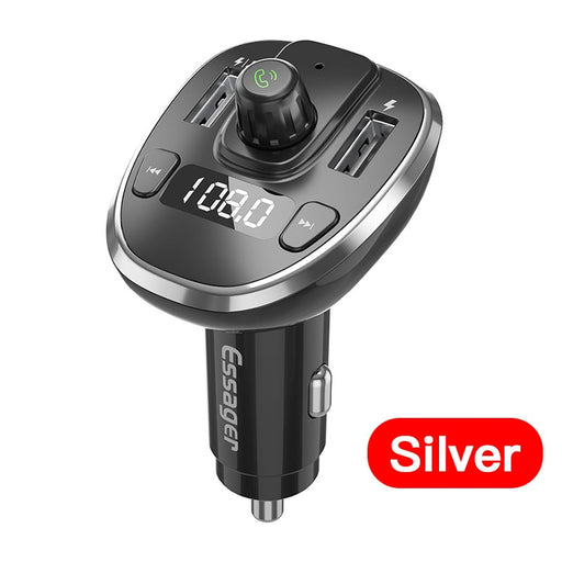 Essager USB Car Charger Transmitter Bluetooth-compatible 5.0 Audio MP3 Player Dual USB Car Phone Charger For IPhone 14 Xiaomi Silver