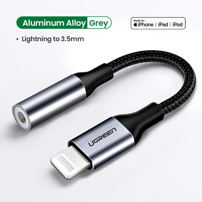 អាដាប់ទ័រ UGREEN សម្រាប់ iPhones MFi DAC Lightning ទៅ 3.5mm អាដាប់ទ័រកាសសម្រាប់ iPhone 12 11 Pro max xr Aux ខ្សែទូរស័ព្ទ គ្រឿងបន្លាស់