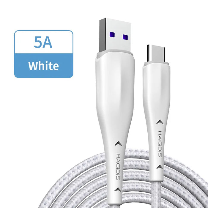 Hagibis USB Type C Cable for Samsung S10 S9 5A 40W Fast Charge USB-C Charging Wire USB C Cable for Xiaomi mi9 Redmi note7 Huawei WHITE
