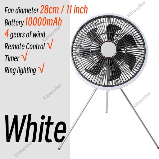 Multifunction Outdoor Camping Tent Ceiling Fan Home Chargeable Desk Table Floor Electric Circulator Air Cooling Fan with Light White