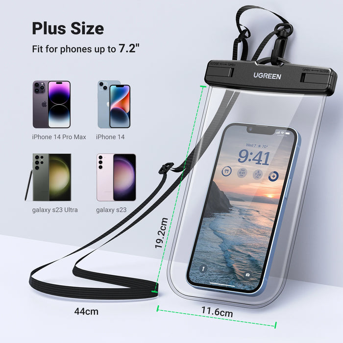 UGREEN 7.2 inch IPX8 Waterproof Case Bag For iPhone 14 13 12 Pro Max Protective Case Universal Swimming Pouch Bag