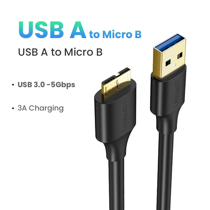 UGREEN Micro B Cable USB 3.0 3A Fast Charging 5Gbps Data Cable External HDD Cable USB Cord for Samsung Hard Disk SSD Sata Cable