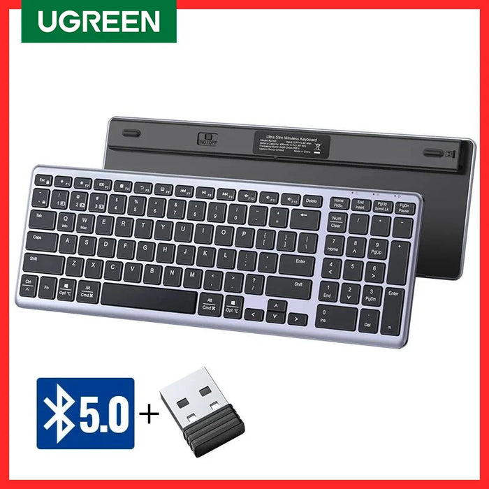 ក្តារចុច UGREEN ប៊្លូធូសឥតខ្សែ 5.0 2.4G រុស្ស៊ី/កូរ៉េ/EN 99 គ្រាប់ចុចសម្រាប់កុំព្យូទ័រ MacBook iPad កុំព្យូទ័របន្ទះ USB C ក្តារចុចដែលអាចបញ្ចូលថ្មបាន