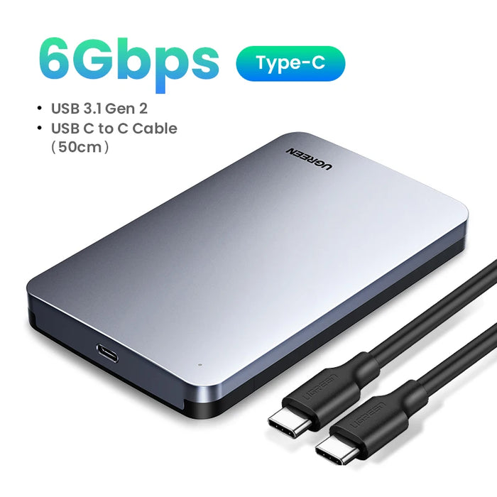 UGREEN HDD Case 2.5 6Gbps SATA to USB C 3.1 Gen 2 External Hard Drive Box Aluminum Case HD For Sata Hard Disk SSD HDD Enclosure