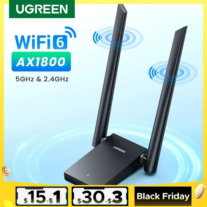 UGREEN WiFi Adapter AX1800 WiFi6 USB3.0 5G&2.4G Dual-Antenna USB WiFi for PC Laptop Wifi Antenna USB Ethernet Receiver Network