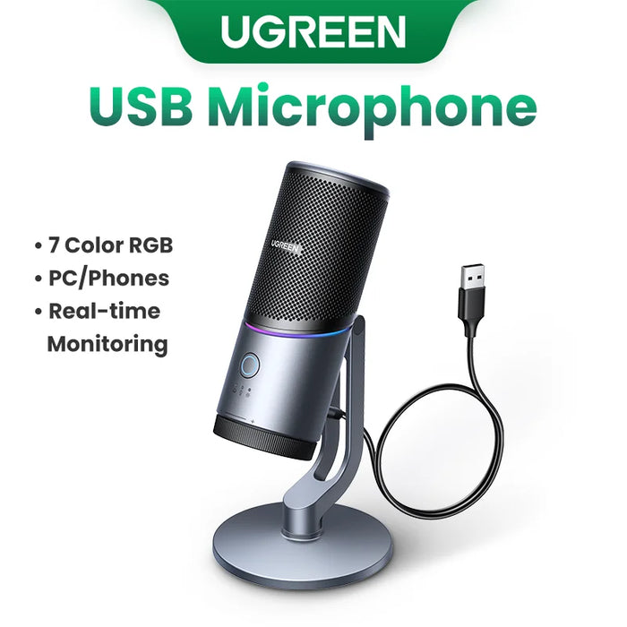 មីក្រូហ្វូន USB UGREEN ជាមួយរបៀប RGB Professional Condenser Mic សម្រាប់ PC Mac Gaming Karaoke ការថតស្ទ្រីម Podcasting