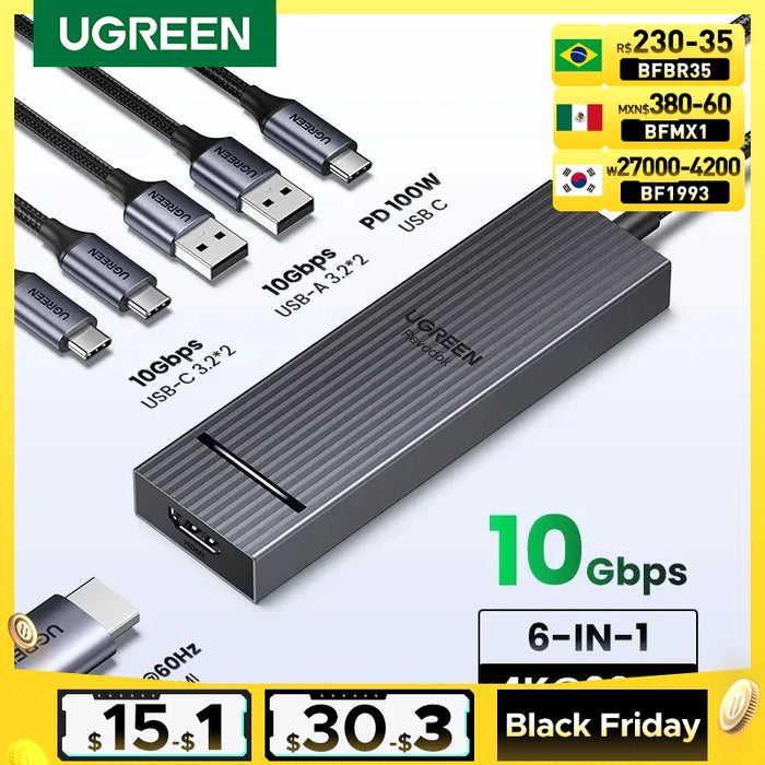 UGREEN USB C HUB 10Gbps 4K60Hz HDMI USB3.2 PD100W USB Splitter for Laptop Macbook Pro Air iPad Phone Android Docking Station