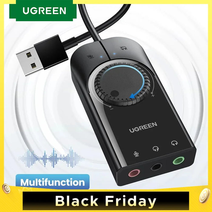 កាតសំឡេង UGREEN USB Audio Interface External 3.5mm Microphone Audio Adapter Soundcard for PC Laptop PS4 Headset USB Sound Card