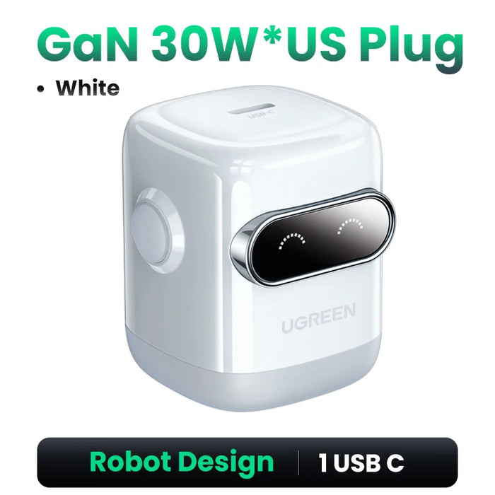 【US Plug】 UGREEN 65W 30W GaN Charger Robot Design PD3.0 QC4.0 3.0 PPS Fast Charger សម្រាប់ iPhone 16 15 14 Pro Macbook Laptops Tablets